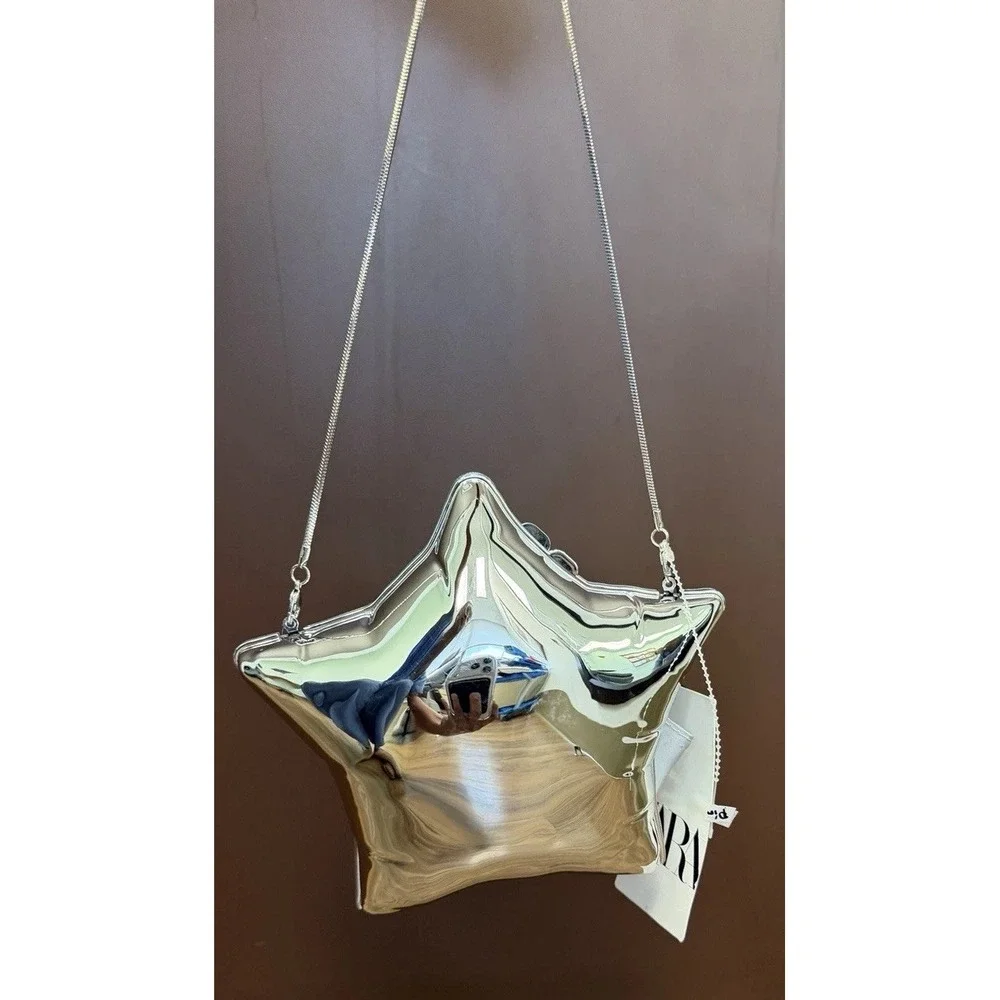 Zara Silver Metal Rigid Helium Balloon Mirror Crossbody Luxury Bag Tik Tok